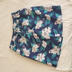 Osh Kosh Swim Trunk, Size 14/14A Blue with Sharks and White Flowers, NWOT